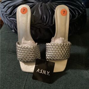 Silver Woven Mules